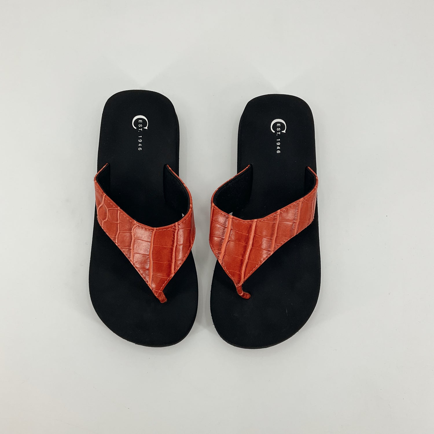 est 1946 Orange Crocodile Embossed Thong Sandals Womens Size 7