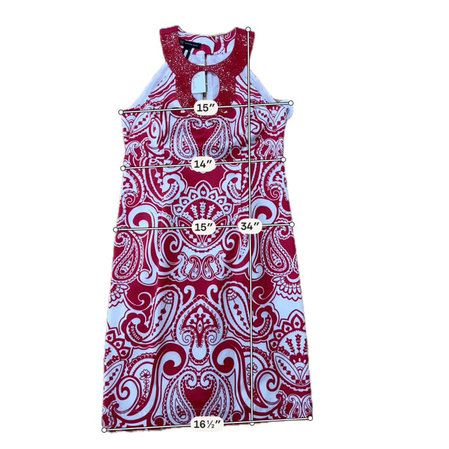 INC International Concepts Red Paisley Beaded Keyhole Dress Size 2