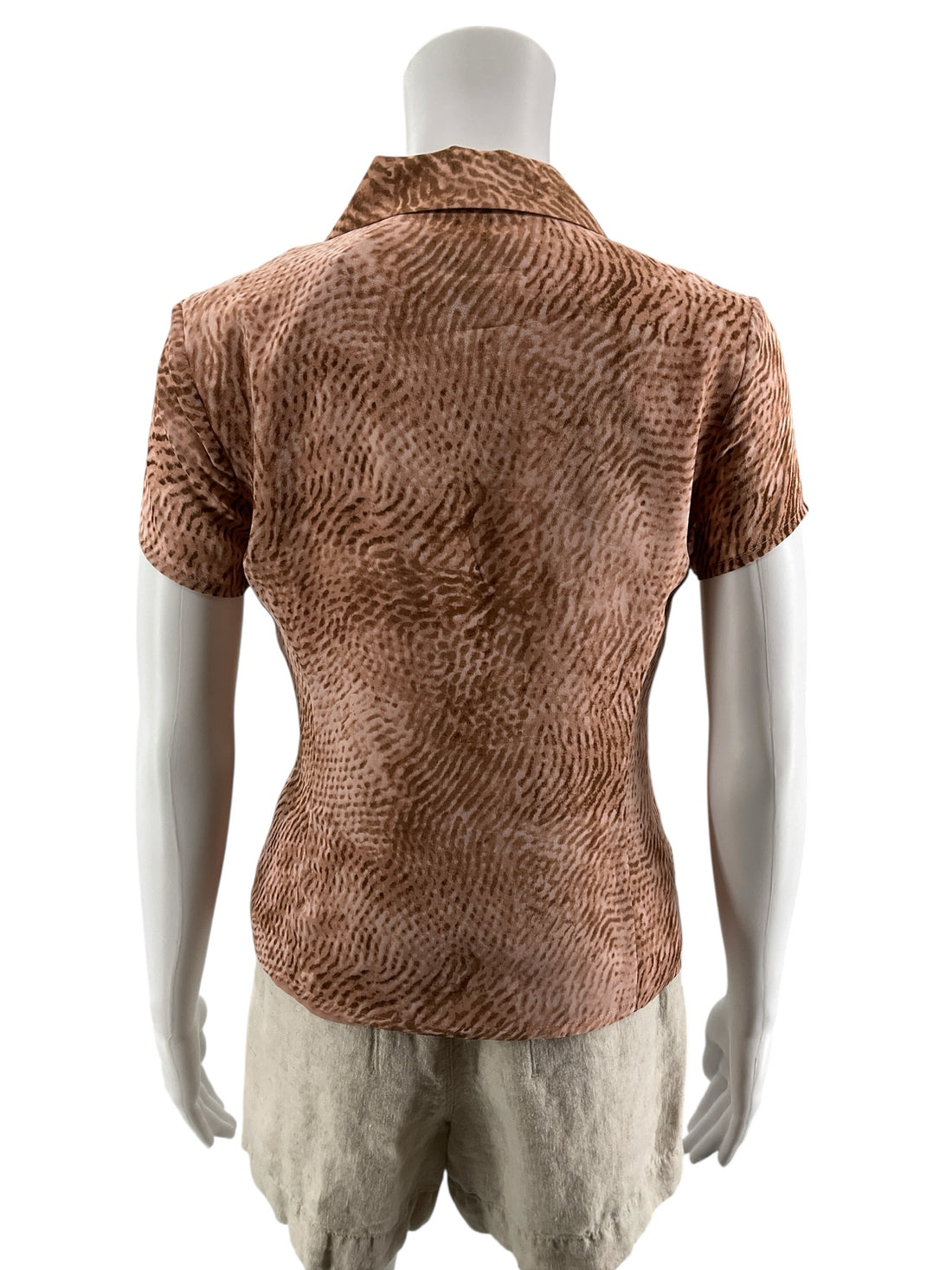 Kate Hill Petites Silk Animal Print Short Sleeve Button Up Blouse Top Size 2P