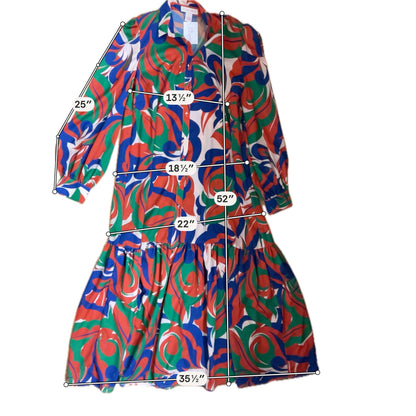 Flying Tomato rust/green/blue Boho Abstract Swirl Print Tiered Maxi Dress Size Large - Size L