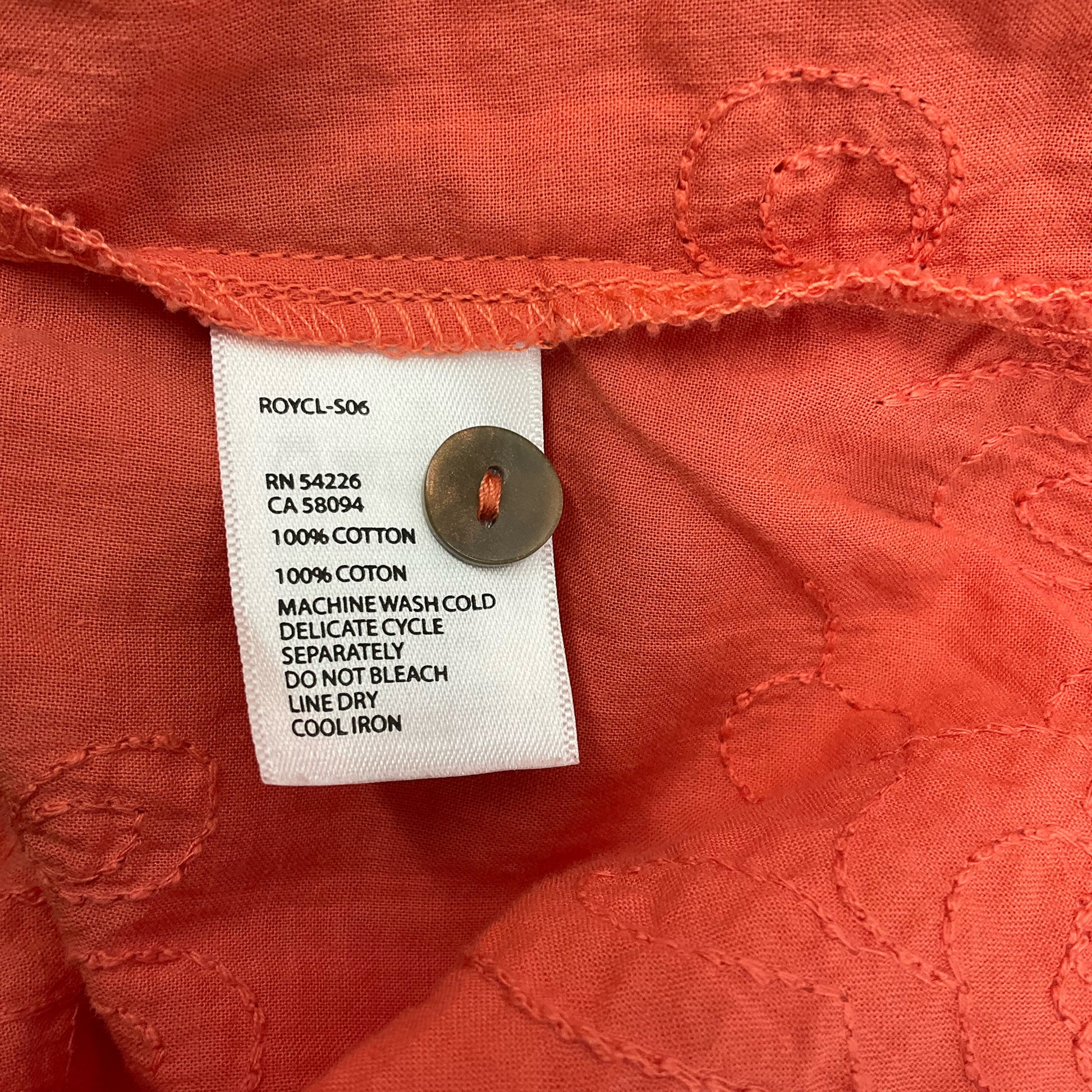 Royal Robbins Orange Embroidered Top Size Small - information