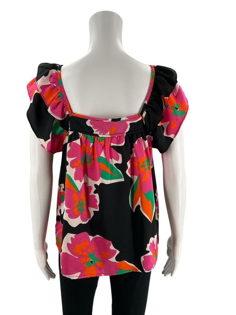 EE Some Black/Pink Floral Pre-Owned Ladies Top - Size Small - Margaret’s Fine Consignment