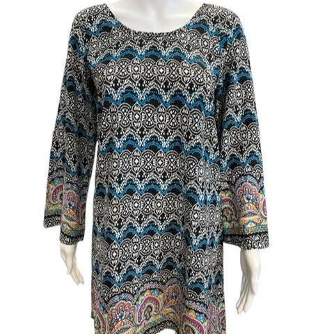 Derek Heart Black/Blue Print Ladies Pre-Owned Dress - Size Small - Margaret’s Fine Consignment