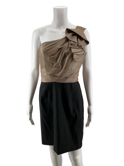 London Times One Shoulder Color Block Draped Sheath Dress Size Small