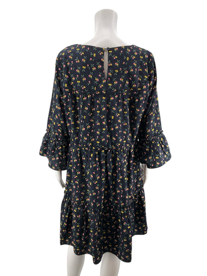 Suzanne Betro Navy Cherry Print Tiered Babydoll Dress Size Medium