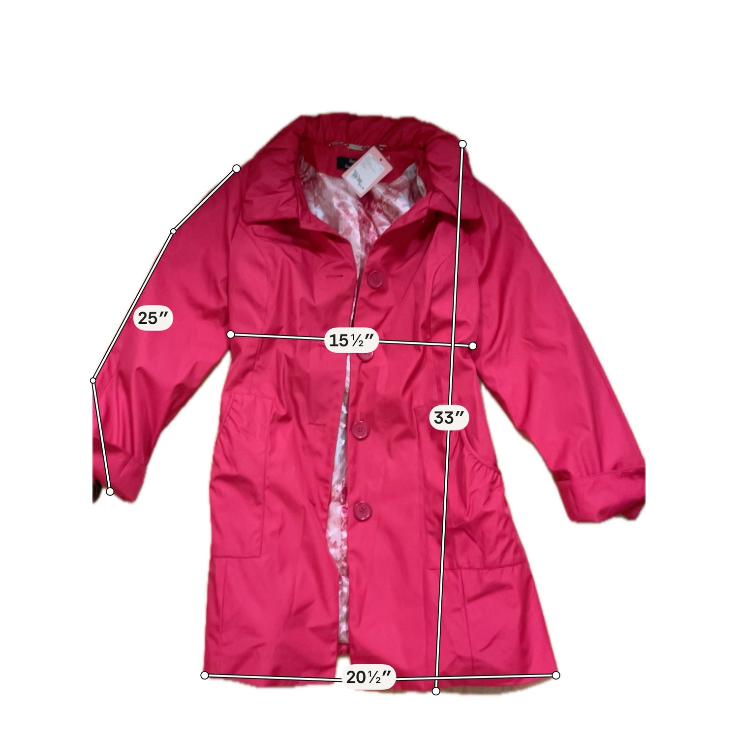 Dennis Basso Cherry Red Trench Coat Jacket Ruched Collar Belted Size Large