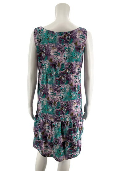 LOFT Ann Taylor Floral Tiered Ruffle Mini Dress Size 8 Teal Purple - ONLINE ONLY