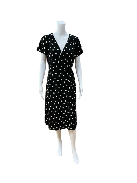 Leith Black &amp; White Polka Dot Faux Wrap Midi Dress Size Medium - ONLINE ONLY