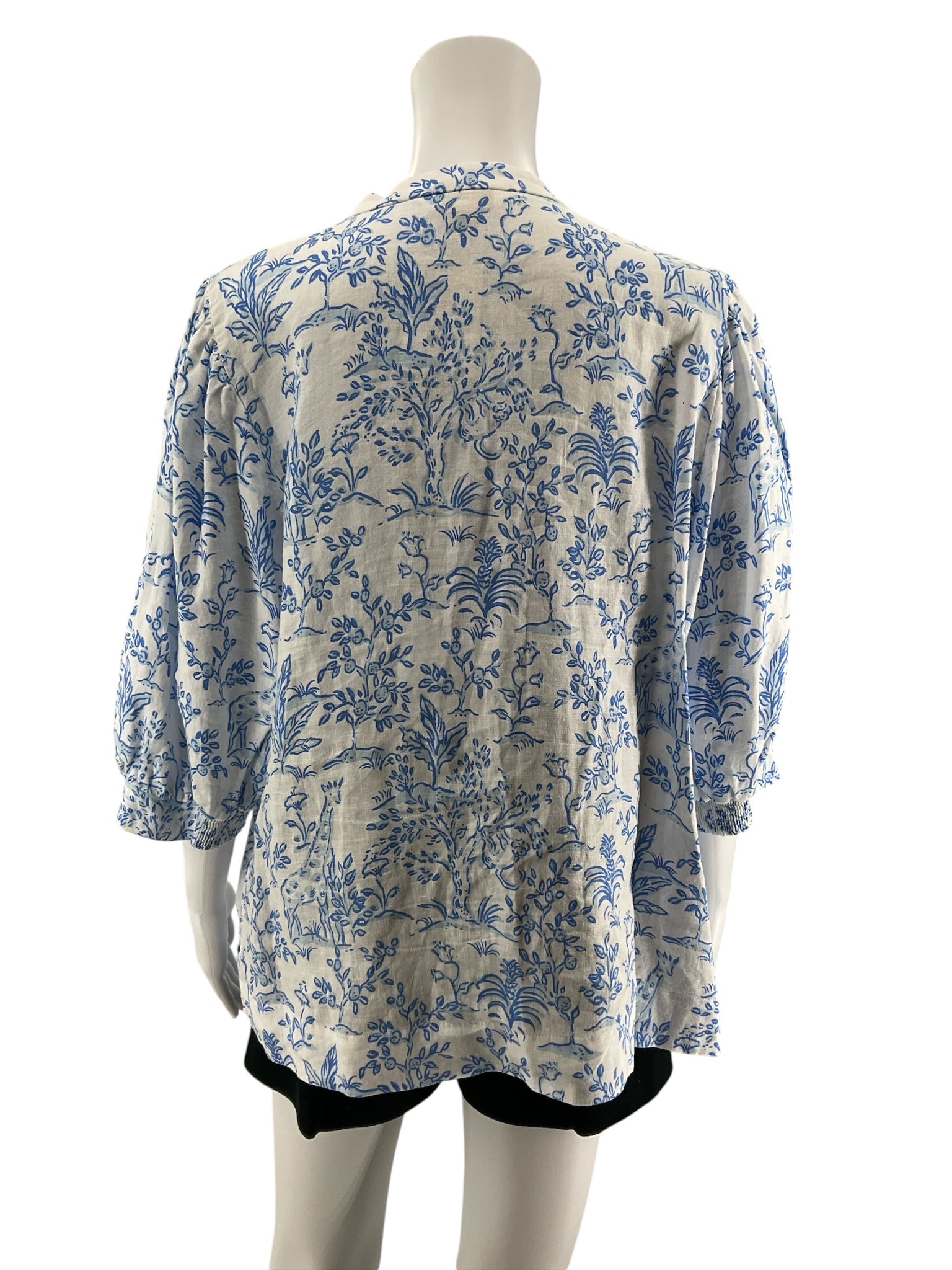 Lilly Pulitzer Tatum Tunic Top Jungle Toile Linen White Blue Size 14