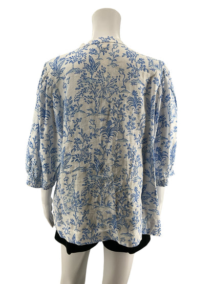 Lilly Pulitzer Tatum Tunic Top Jungle Toile Linen White Blue Size 14