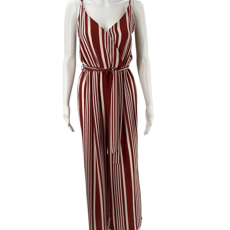 J for Justify Rust/White Striped Ladies Pre-Owned Jumpsuit - Size Small - Margaret’s Fine Consignment