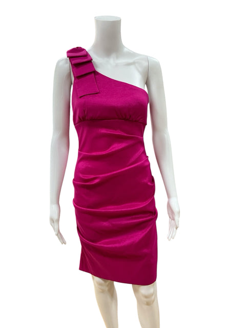 Cache One Shoulder Ruched Bodycon Cocktail Dress Magenta Size 8