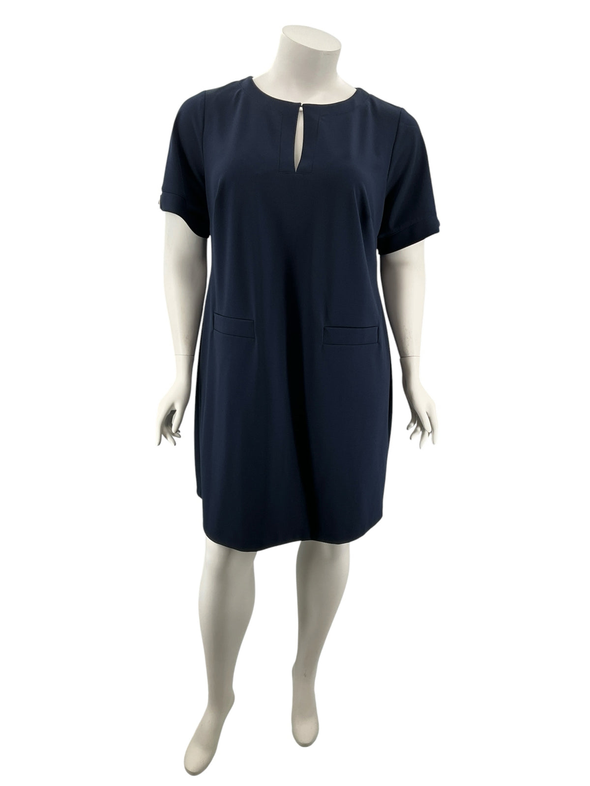 Tommy Hilfiger Plus Size Navy Keyhole Tab Sleeve Shift Dress 18W