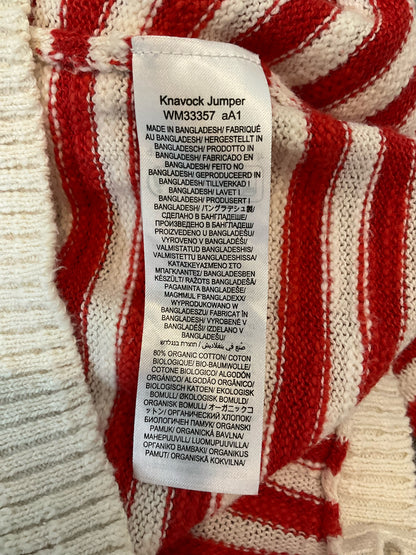 Seasalt Cornwall red/white 3/4 Sleeve Knavock Jumper Organic Cotton Linen Breton Stripe Sweater US 4 - Size 4