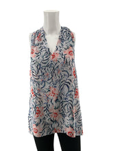 cabi white/blue/orange Sleeveless Tipple Blouse Size S Floral Sleeveless V-Neck Top - Size S