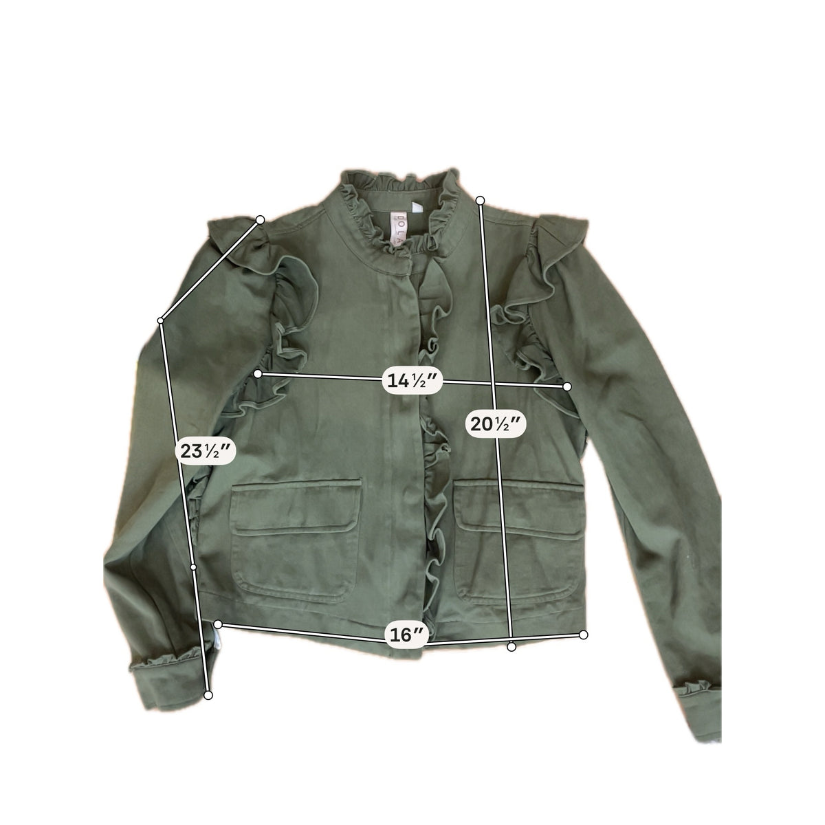 DOLAN Left Coast Collection Olive Green Ruffle Military Jacket - Size Small - ONLINE ONLY