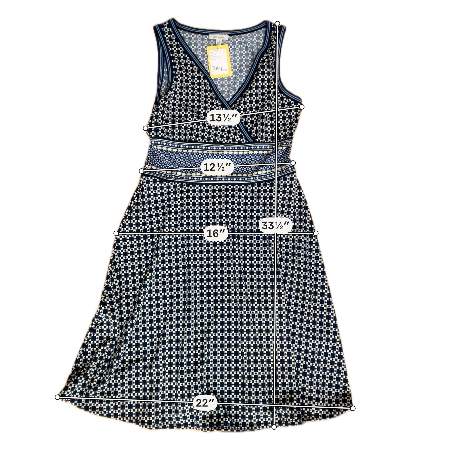 NIC + ZOE Navy Mosaic Print Surplice Fit &amp;amp; Flare Knit Dress Size Small