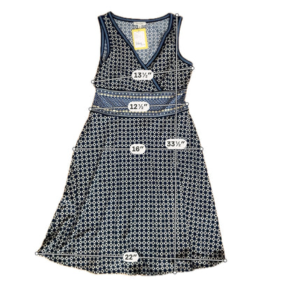 NIC + ZOE Navy Mosaic Print Surplice Fit &amp;amp; Flare Knit Dress Size Small