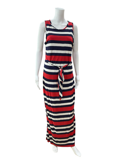 Banana Republic Striped Tie-Waist Maxi Dress Red White Navy Size 14 - ONLINE ONLY