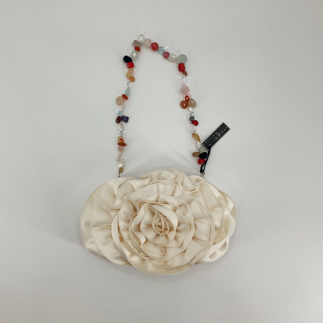 Summer Liasion Cream Satin Rosette Clutch Bag Beaded Strap NWT
