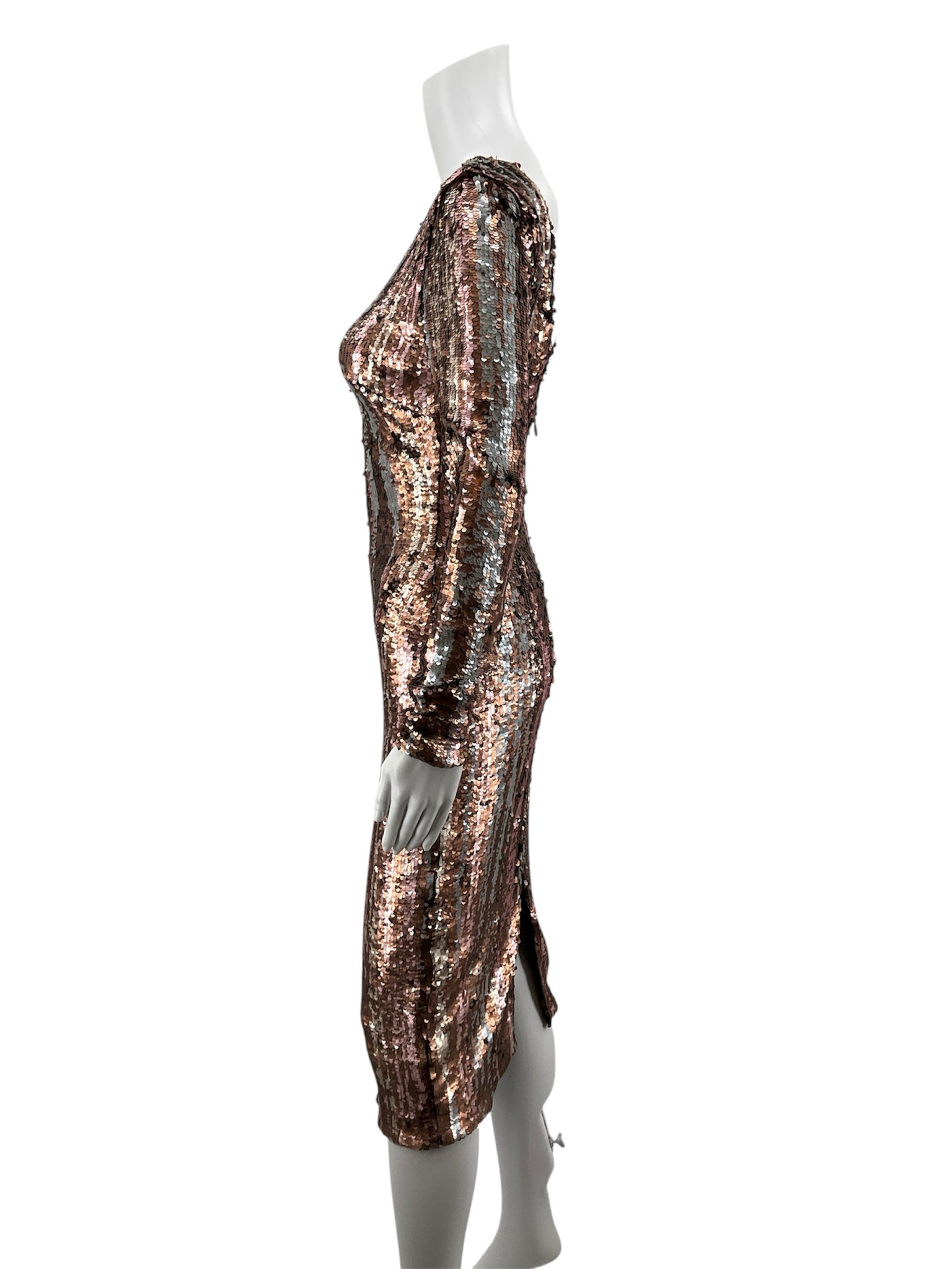 Dress the Population gold/silver/pink Cocktail Emery Long Sleeve Sequin Bodycon Midi Dress Size XS - Size XS