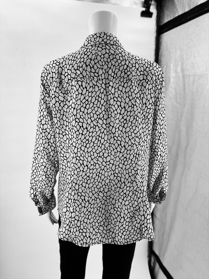 MK -  white/black Print Pre-Owned Ladies Casual Top - Size L