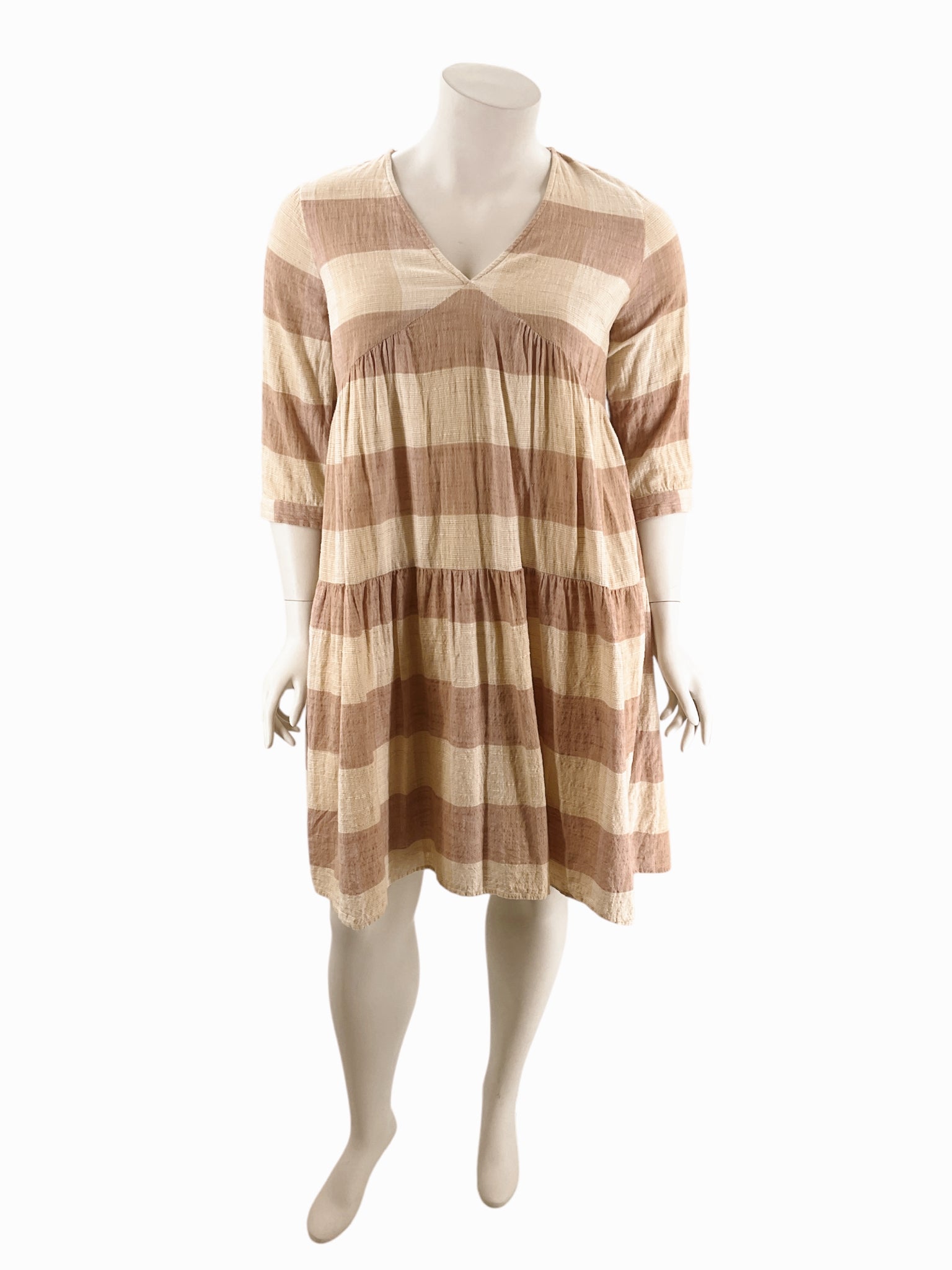 Y.A.S Cream/Mauve Stripe Dress Size XL - close