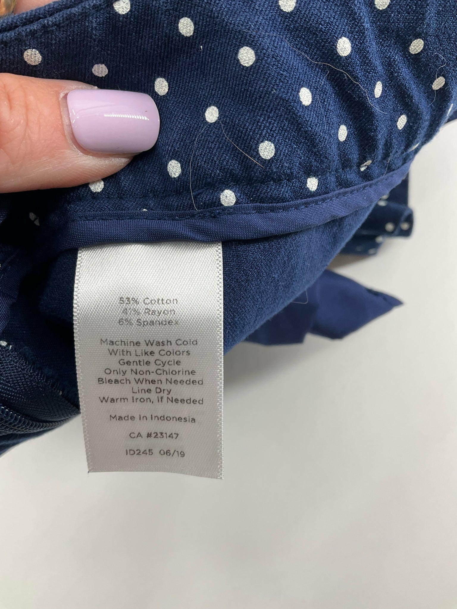 Talbots Polka Dot Chatham Ankle Pants Navy White Stretch Size 8