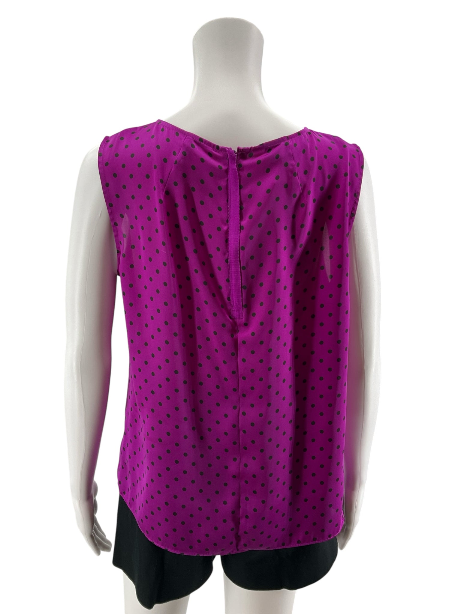 Jones New York Collection Petite Polka Dot Pintuck Sleeveless Blouse Fuchsia Black 12P
