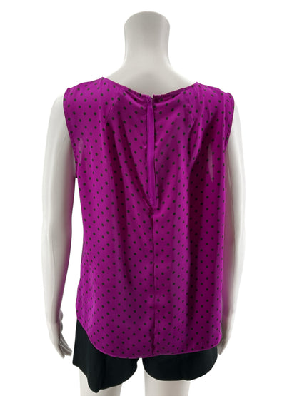 Jones New York Collection Petite Polka Dot Pintuck Sleeveless Blouse Fuchsia Black 12P