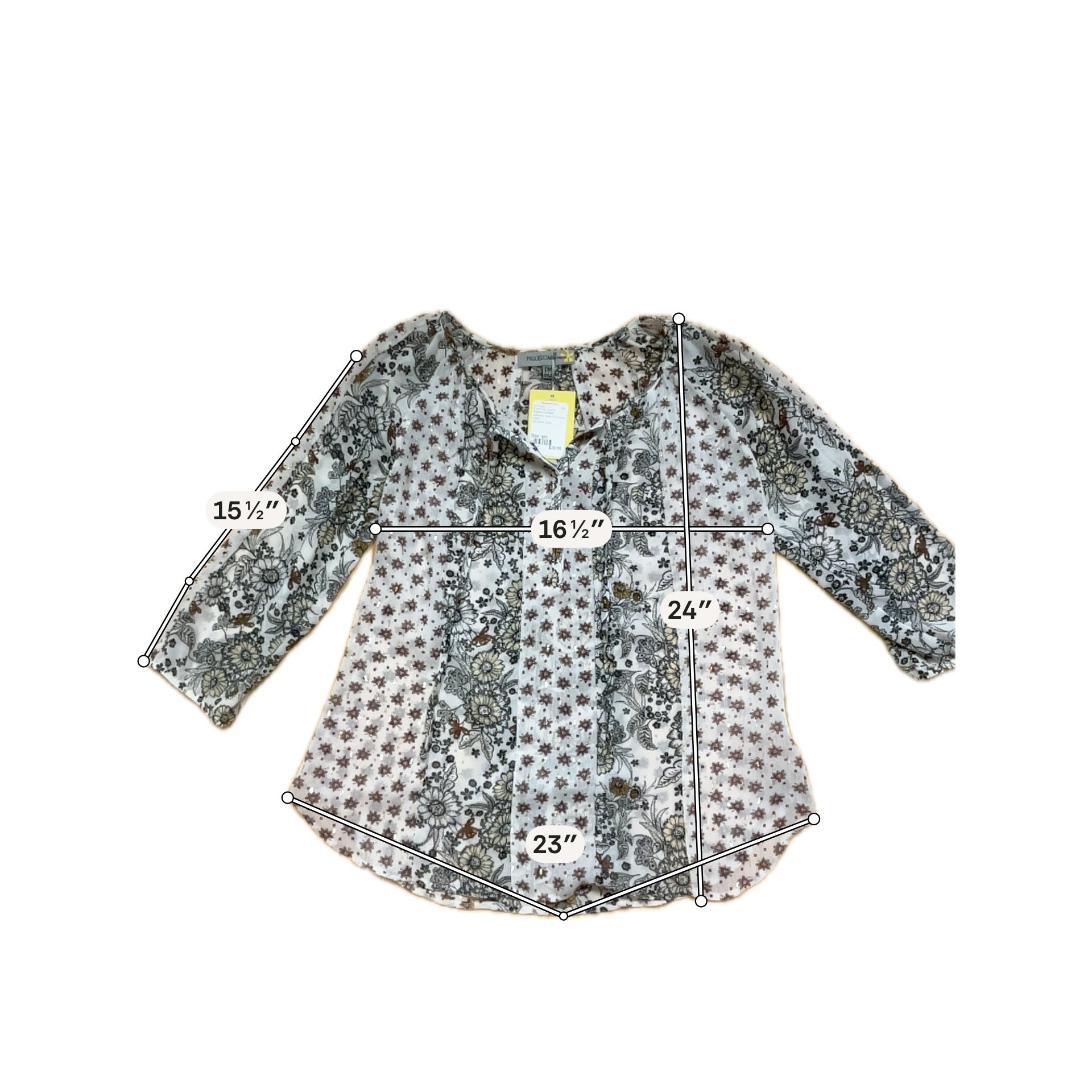 Figueroa &amp;amp; Flower Boho Mixed Floral Print Peasant Top Tassel Tie Petite Medium