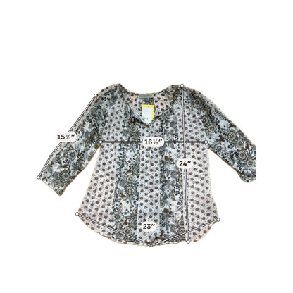 Figueroa &amp;amp; Flower Boho Mixed Floral Print Peasant Top Tassel Tie Petite Medium
