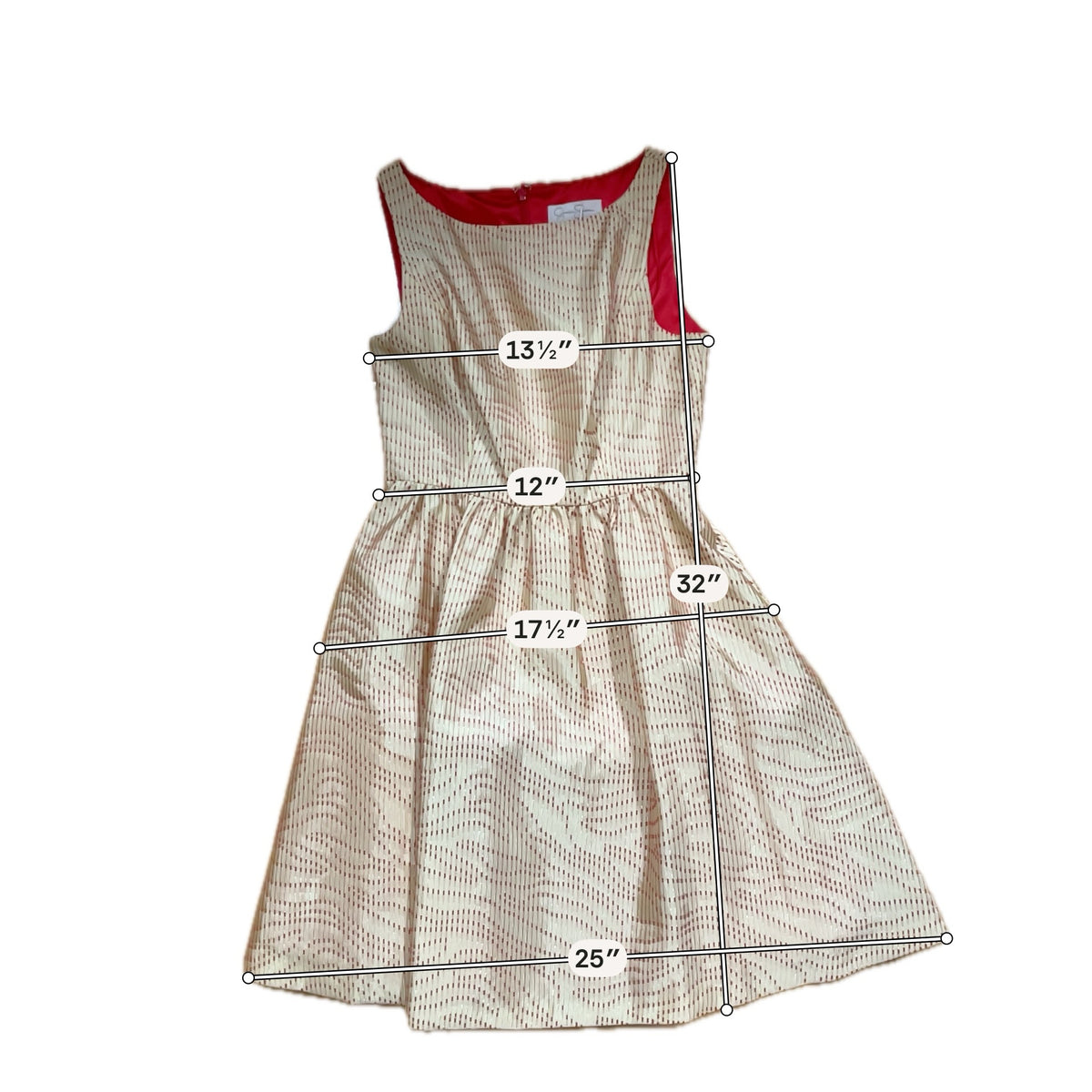 Jessica Simpson Fit &amp;amp; Flare Dress Size 2 Cream Pink Print - ONLINE ONLY
