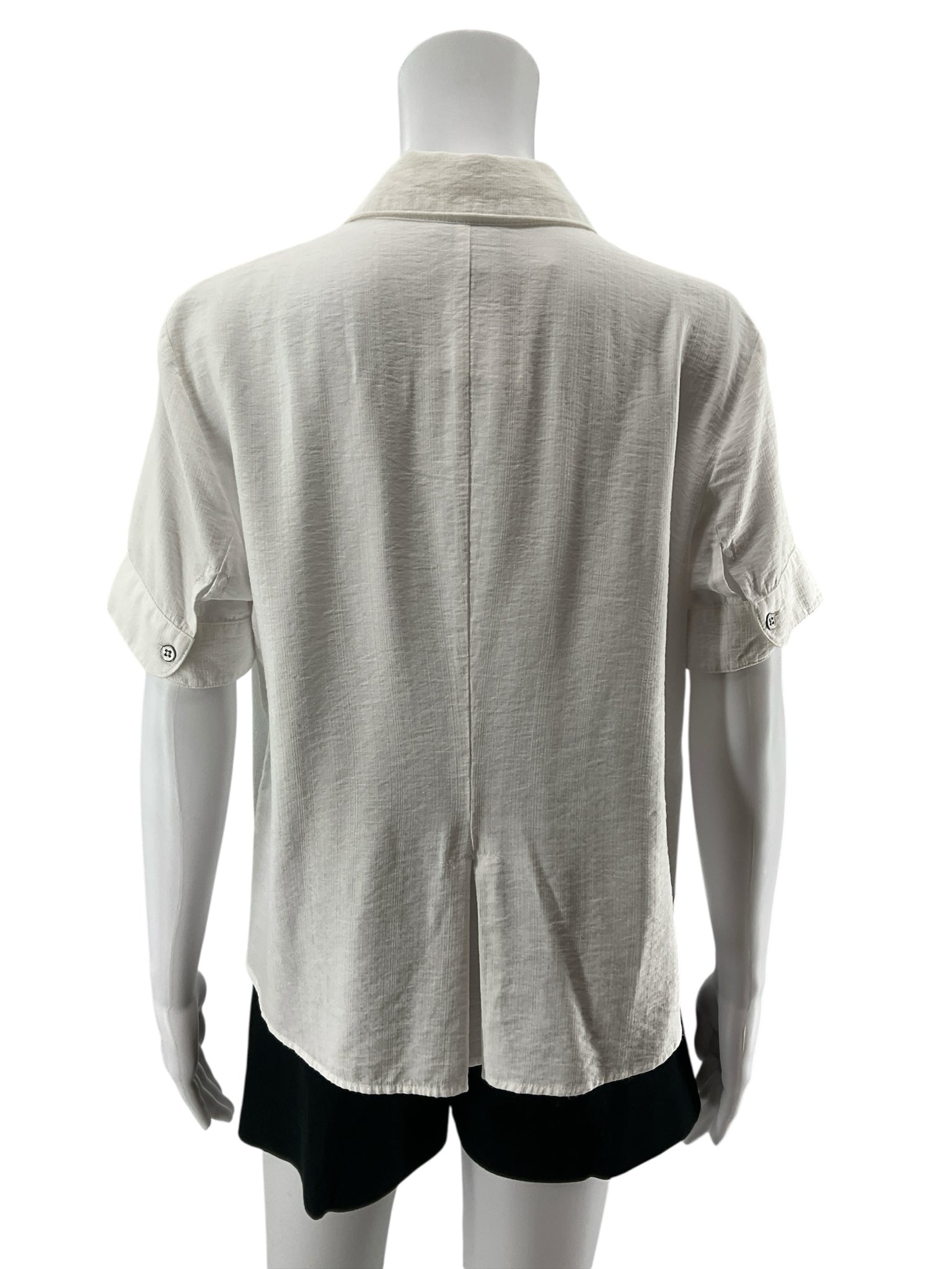 cabi Pintuck Blouse Whisper White Short Sleeve Top Size Medium