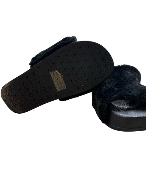 Journee Collection Desta Faux Fur Platform Slide Sandal Black Size 7