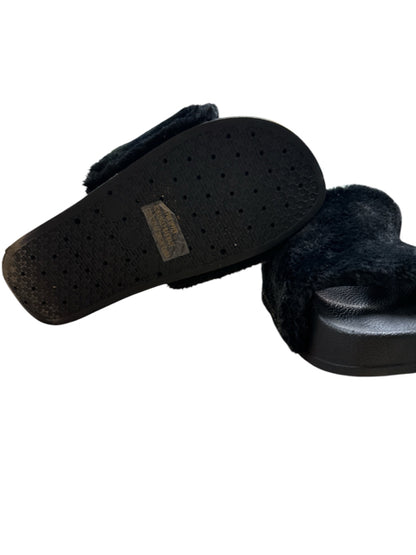 Journee Collection Desta Faux Fur Platform Slide Sandal Black Size 7