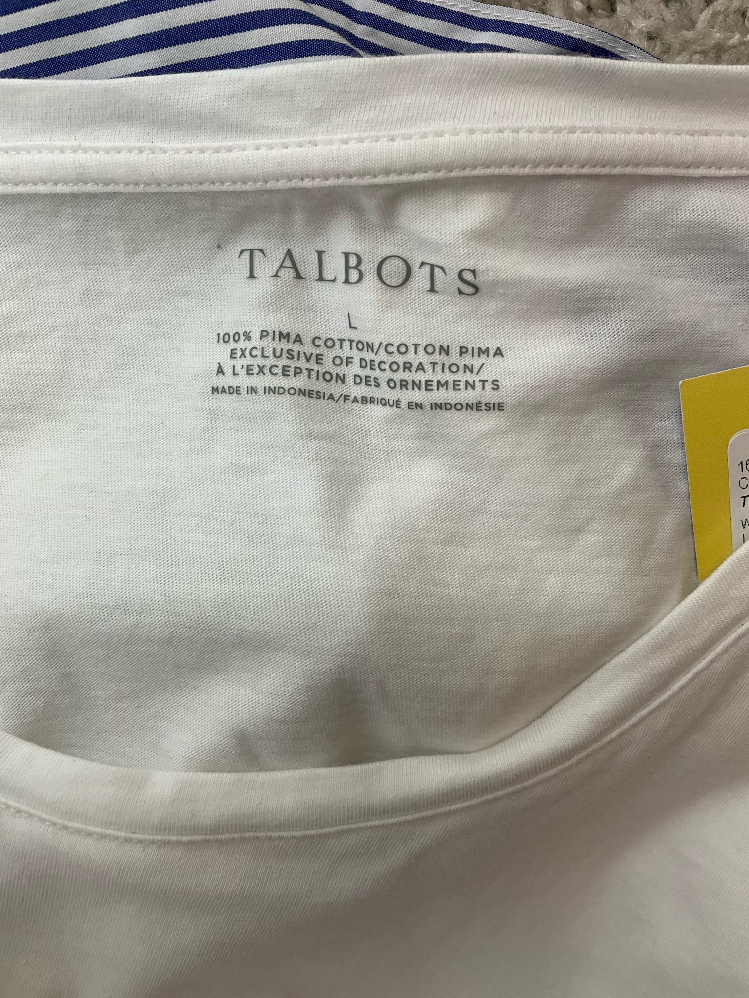 Talbots White/Blue Solid Pre-Owned Ladies Top - Size Large