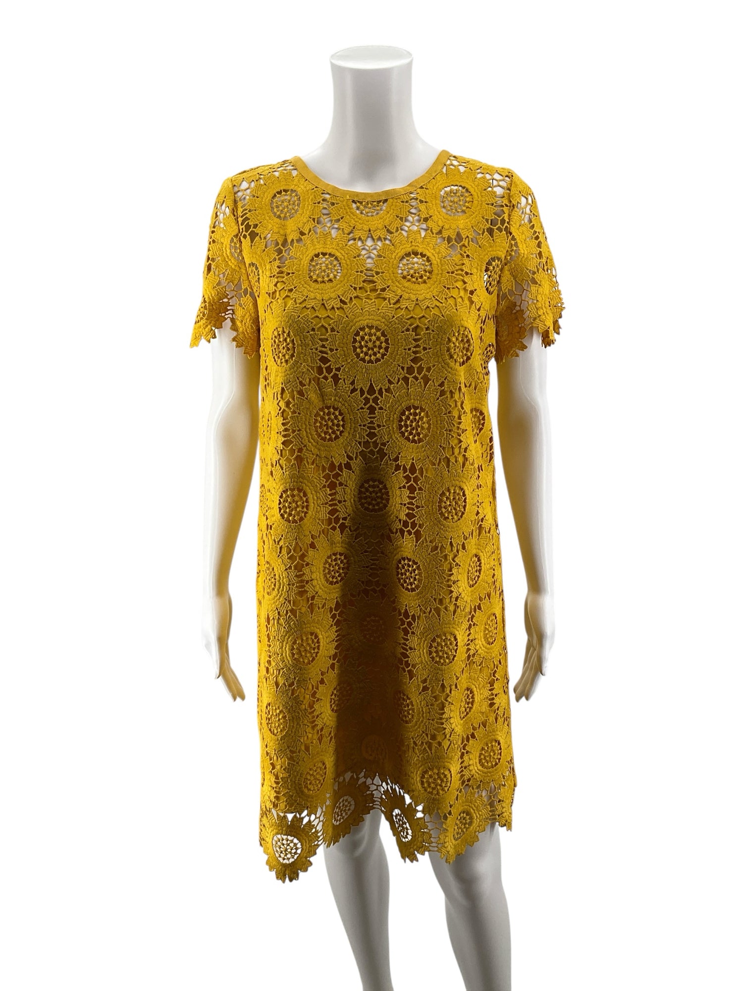 LOFT Yellow Sunflower Medallion Lace Shift Dress