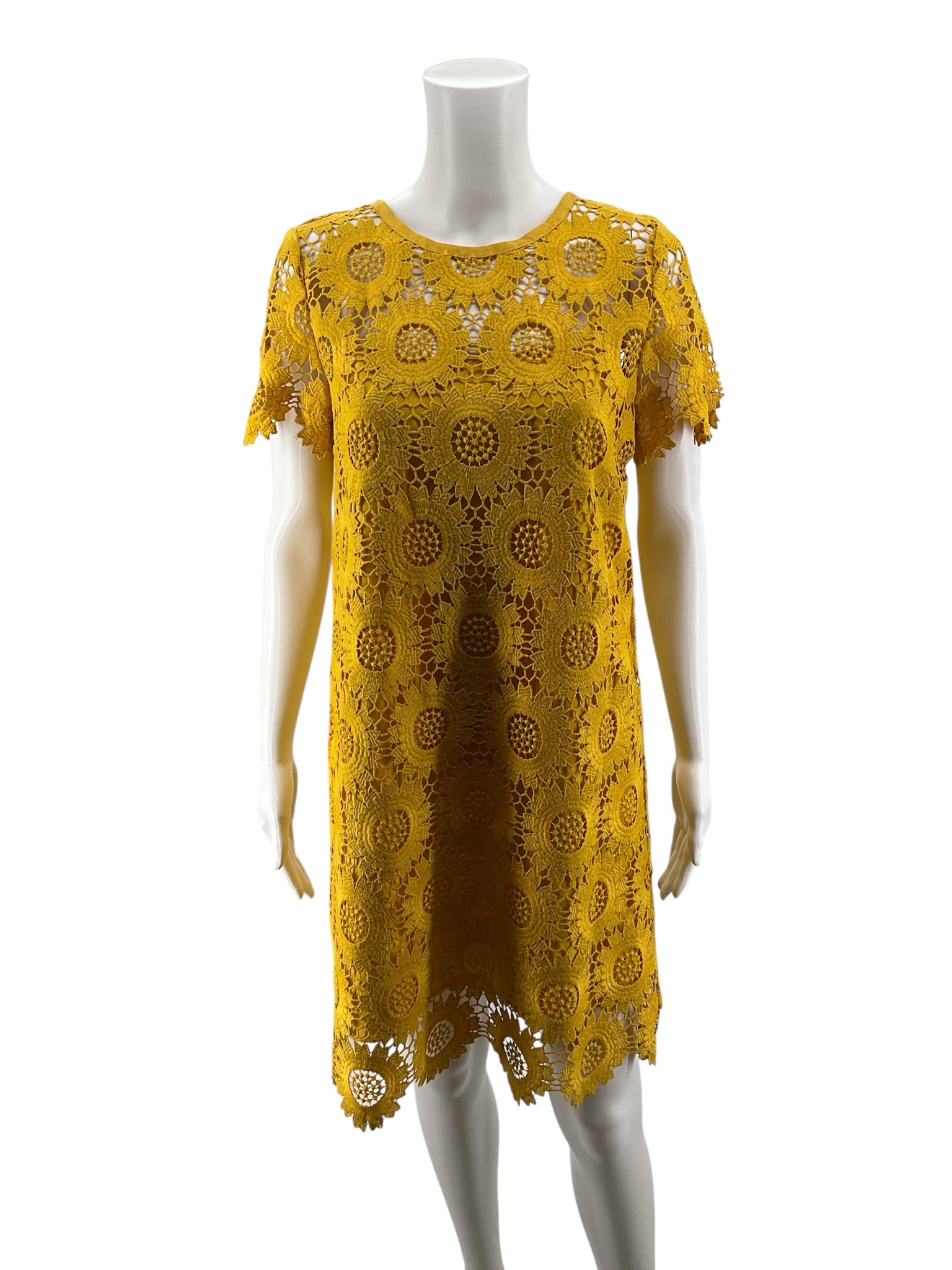 LOFT Yellow Sunflower Medallion Lace Shift Dress Size 6