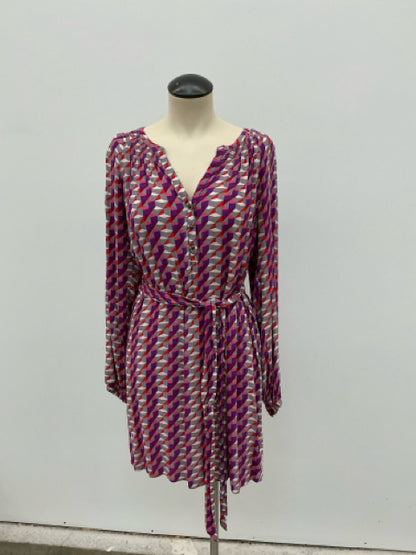 Banana Republic Geometric Print Faux Wrap Dress Size 6 Gray Purple Red - ONLINE ONLY