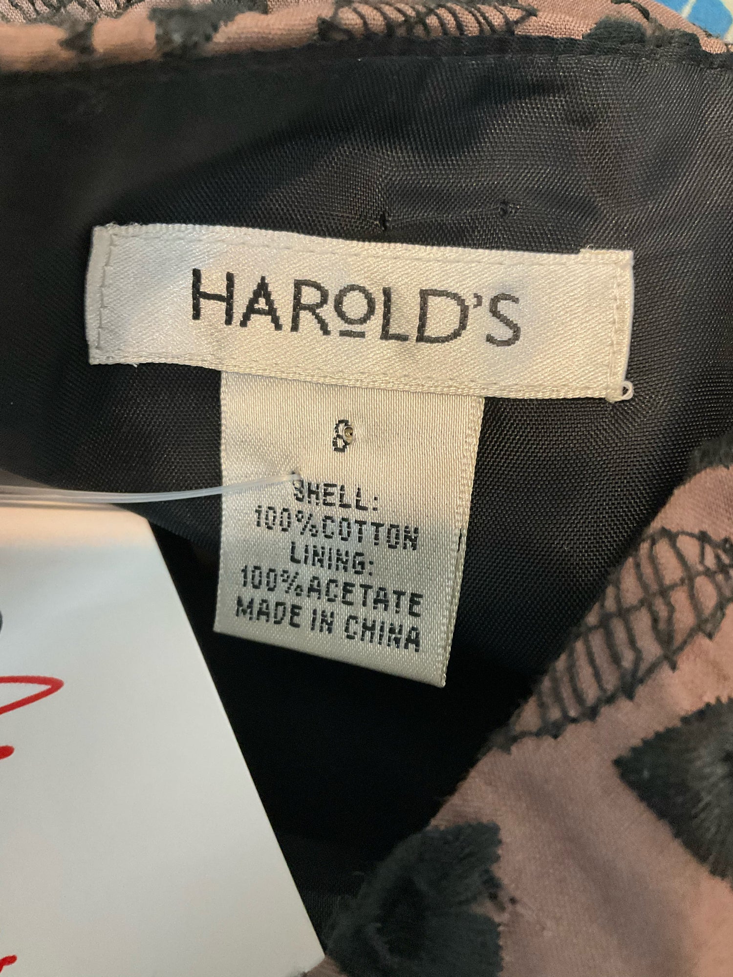 Harolds Size 8 brown/black Embroidered Pre-Owned Ladies Dress