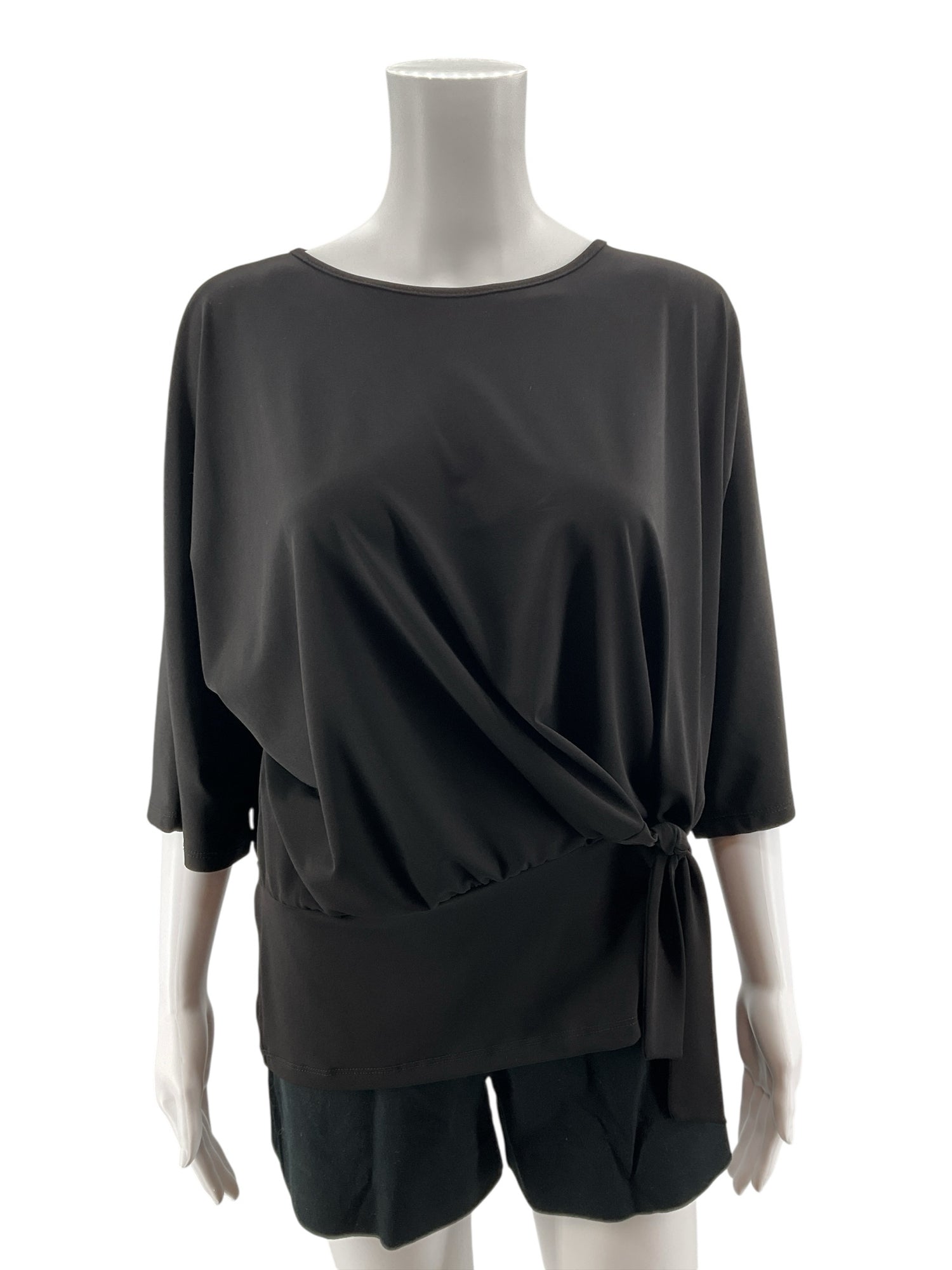 Ciara Sun Woo Draped Side Tie Dolman Top Black Stretch Jersey Size Medium
