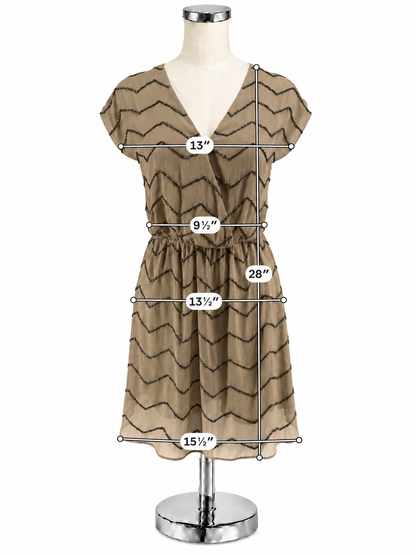 Ranna Gill Tan Chevron Beaded V-Neck Mini Dress Size Petite XS