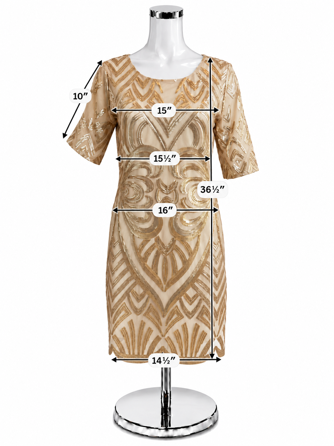 Gianni Bini Champagne Sequin Art Deco Cocktail Dress- ONLINE ONLY