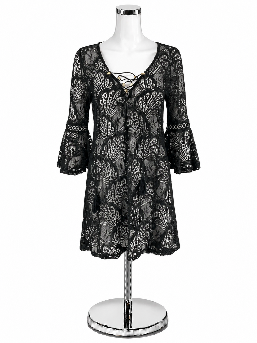 Blue Island Black Lace Bell Sleeve Coverup - Size Small - ONLINE ONLY