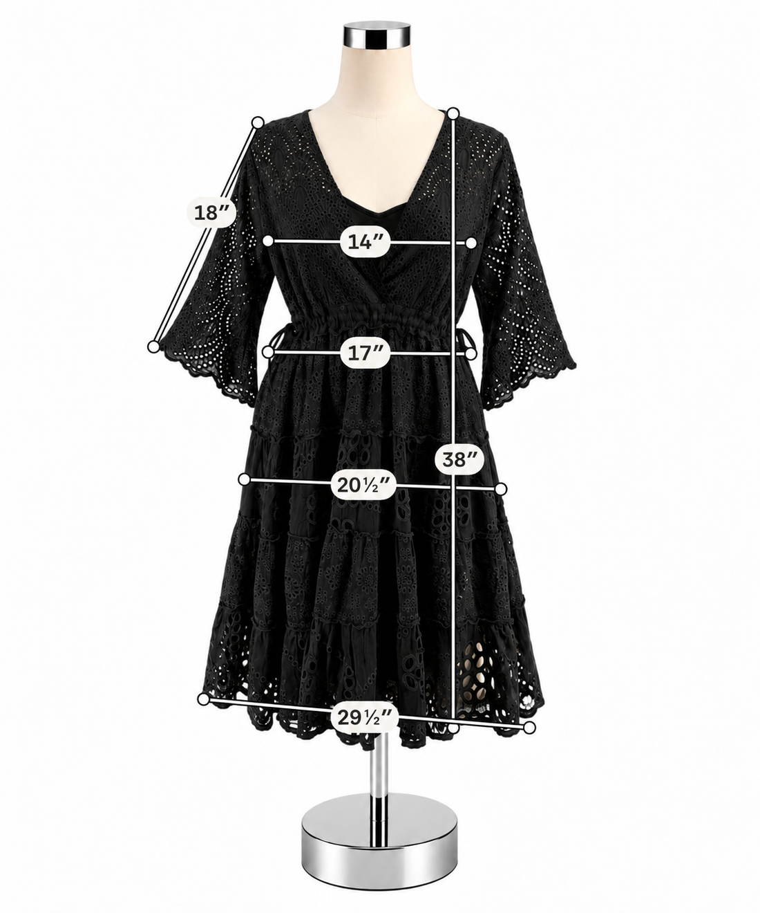 Johnny Was Black Eyelet V-Neck Boho Dress - Size XS - ONLINE ONLY