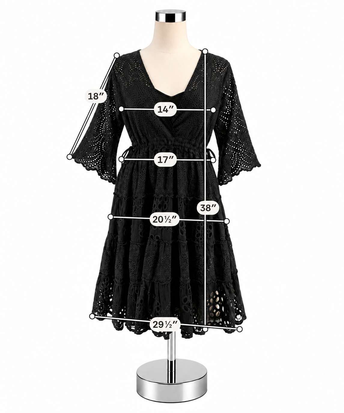 Johnny Was Black Eyelet V-Neck Boho Dress - Size XS - ONLINE ONLY