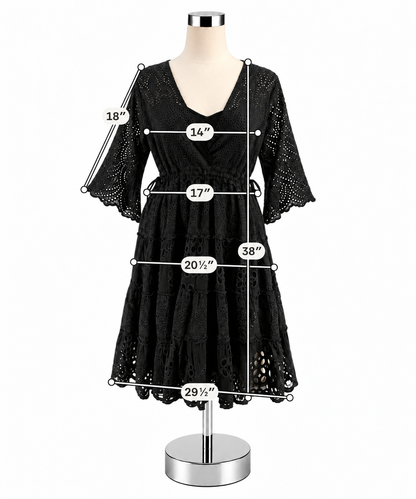 Johnny Was Black Eyelet V-Neck Boho Dress - Size XS - ONLINE ONLY
