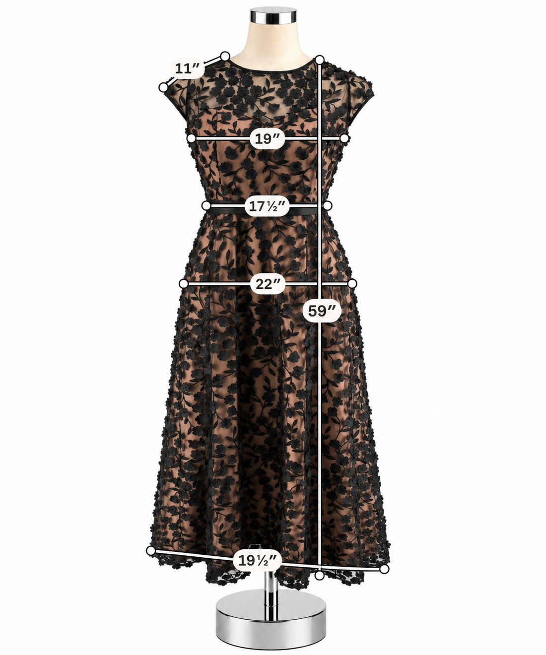 Xscape Plus Size 18W Black, Tan 3D Floral Appliqué Illusion Evening Gown NWT - ONLINE ONLY