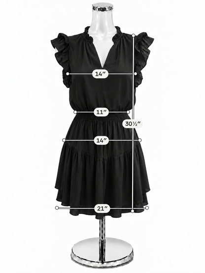 Steve Madden Black Ruffled V-Neck Tiered Mini Dress - Size XS - ONLINE ONLY